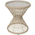 thumbnail image 1 of Boho Round Wicker Outdoor Coffee Table, 17.7" Diameter PE Rattan Side Table with Tempered Glass Top and Steel Frame, Light Brown Accent Table for Patio, Garden and Balcony, 1 of 7
