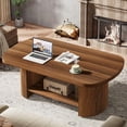 thumbnail image 4 of Tribesigns Table Basse Ovale 45,3 Pouces, Table Basse à 2 Niveaux avec Étagère de Rangement, Table Centrale Moderne avec Base Double en Bois pour Salon Chambre Appartement, Brun Rustique, 4 of 8