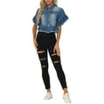 thumbnail image 2 of INSPIRE CHIC Denim Tops for Women's Ruffled Short Sleeve Lightweight Jean Peplum Hem Jean Shirt, 2 of 6