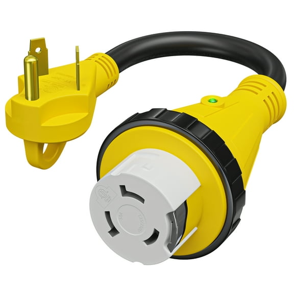 Leisure RV Trailer dogbone power cord plug adapter 30 amp male to 50 amp female locking connector