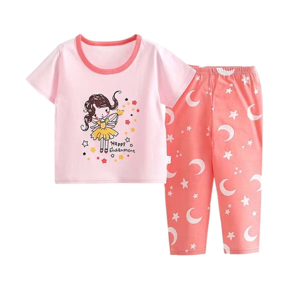 LRen Summer Outfits for Girls 12-14 Cartoon Print Short Sleeved Sports Suit Round Neck Fashion Summer 2pc Children's Suit Outdoor Casual Clothes,11-12 Years