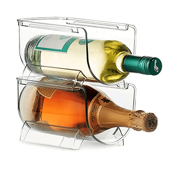 Modular  Plastic Free-Standing Water Bottle and Wine Rack Storage Organizer for Kitchen Countertops, Table Top, Pantry, Fridge ,Ideal Storage for Wine, Soda, Pop and Beer - Stackable, 4 Pack - Clear
