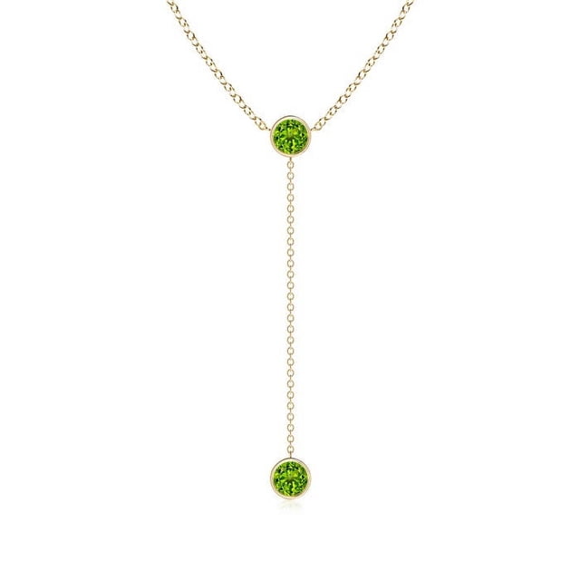 Angara Collier Péridot Naturel - Collier Style Lariat Péridot Rond 1.1 ct en Or Jaune 14K pour Femmes
