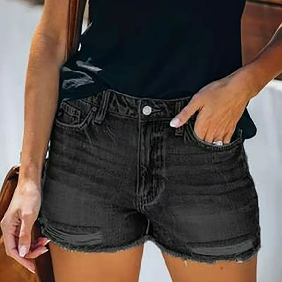 GZWYHT Jeans for Women Shorts for Women Shorts Hole Women High Slim Summer Jeans Pants Waist pants Pants Jean Shorts Womens Lounge Pants Women Black L