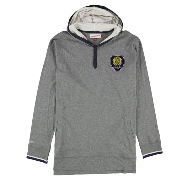 Mitchell & Ness Mens Hooded Long sleeve Henley Shirt, orlandocity, S