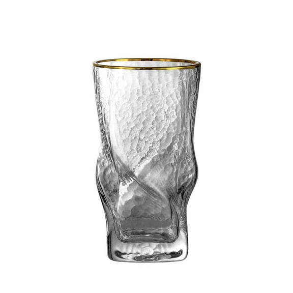 EVEREST GLOBAL Hammered Twist Gold Rim Highball Glasses set of 4 European Style Creative Drinking Water Glass for Home Bar any Occasion Cups (Tall 14.0 oz)
