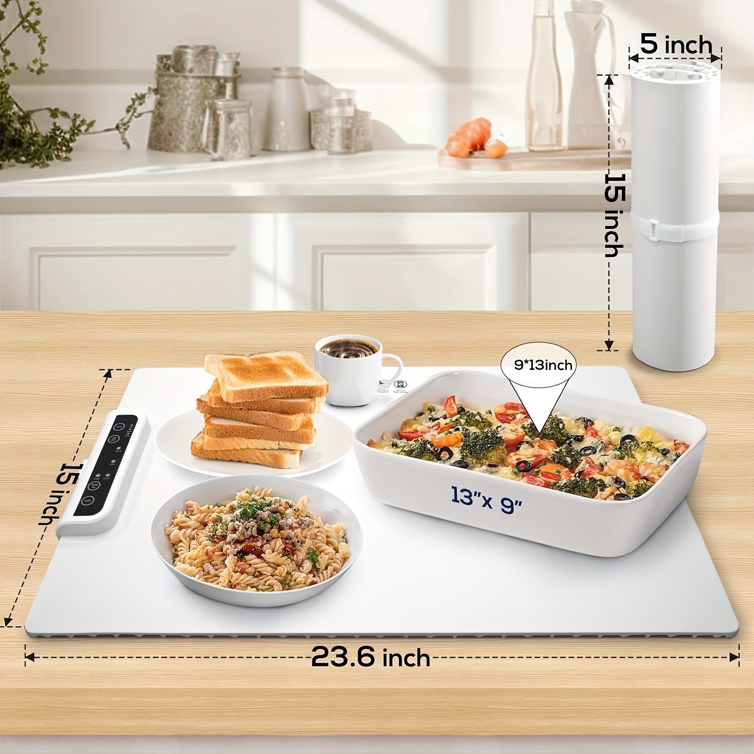 Temp Master Adjustable Food Warming Mat - Portable Electric Tray With Timer & 3 Heat Settings (White) - View #7