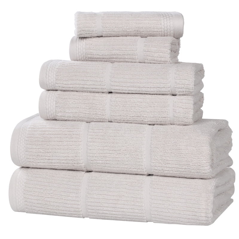Superior Milo 6 Piece Smart Twist Cotton Towel Set, Medium Weight Ribbed Design Towels, Silver