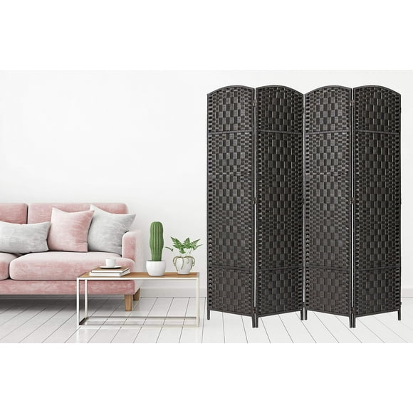 Legacy Decor 4 Panels Room Divider Privacy Partition Screen Bamboo Fiber Weave Black Color 5.9 ft High X 5.83 ft Wide