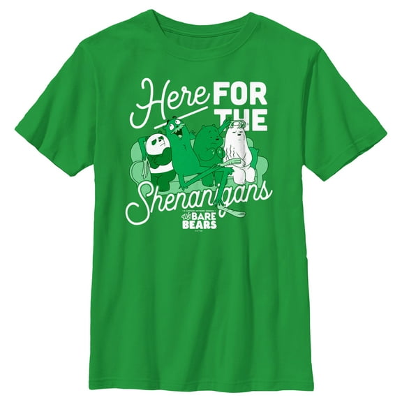 Boy's We Bare Bears Here for Shenanigans Graphic Tee Kelly Green Large