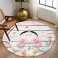 thumbnail image 2 of Round Rug 5Ft Washable Non-Slip, Easter Circle Area Rugs for Living Room Bedroom, Spring Bunny Feet Eggs Floral Herb Wooden Plank Indoor Floor Mats Carpet Runner for Home Decor Aesthetic, 2 of 8