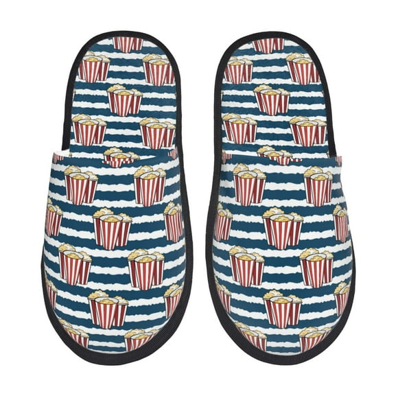 Fotbe Popcorn Pantuflas Peludas para Mujer con Estampado, Zapatillas de Peluche, Zapatos de Invierno para Casa, Uso Interior y Exterior-Large
