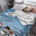 thumbnail image 3 of Christmas Cute Snowman Throw Flannel Blanket 32x48In Snowflakes Winter Blue Texture Super Soft Cozy Bed Blanket, Lightweight Plush Fuzzy Bed Throw for Bedroom Sofa Couch Living Room, 3 of 4