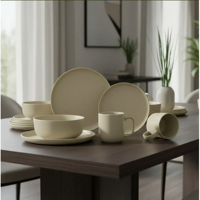 Red Velvet Vajilla Ceramica Moderna Elite de 16 Piezas para 4 Personas | Platos, Tazón y Tazas | Diseño Elegante | Apto para Microondas