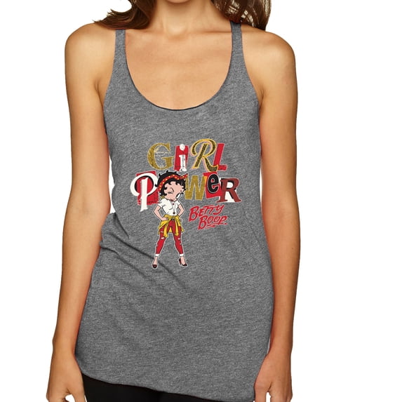 Wild Bobby Betty Boop Winking Girl Power Femenist Betty Boop Tri-Blend Racerback Tank Top, Premium Heather, Medium