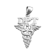 Rhodium Plated 925 Sterling Silver DPT Doctor Physical Therapy Caduceus Pendant