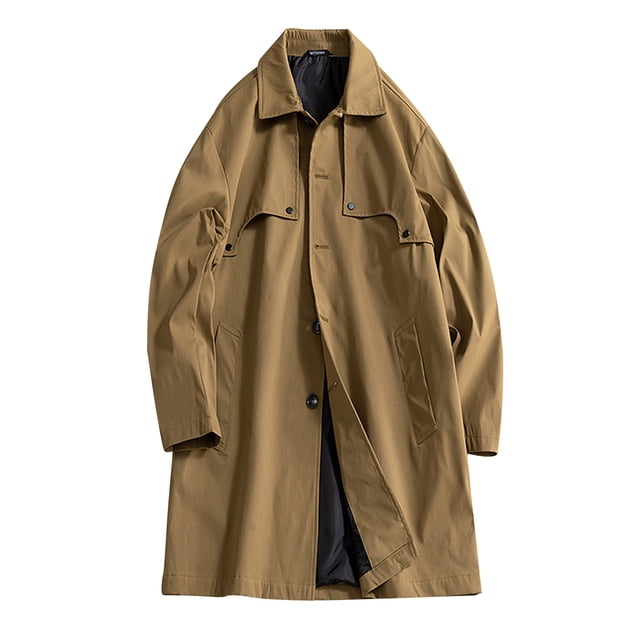 Lovzfmll Men's Trench Coat Button Front Studded Pocket Detail Edgy Coffee, M