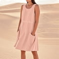 thumbnail image 4 of Vestido sin mangas estampado de lino para mujer: largo hasta la rodilla, estampado floral, bolsillos, ropa de verano para la playa., 4 of 7