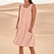 thumbnail image 4 of Vestido sin mangas estampado de lino para mujer: largo hasta la rodilla, estampado floral, bolsillos, ropa de verano para la playa., 4 of 7