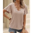 thumbnail image 3 of Camiseta informal de verano con ojales, camiseta con mangas con volantes y ojales para mujer, camiseta con cuello en V para mujer, calidad inigualable, 3 of 8