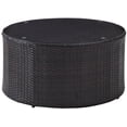 thumbnail image 2 of Afuera Living 32" Round Glass Top Wicker Patio Coffee Table in Brown, 2 of 3