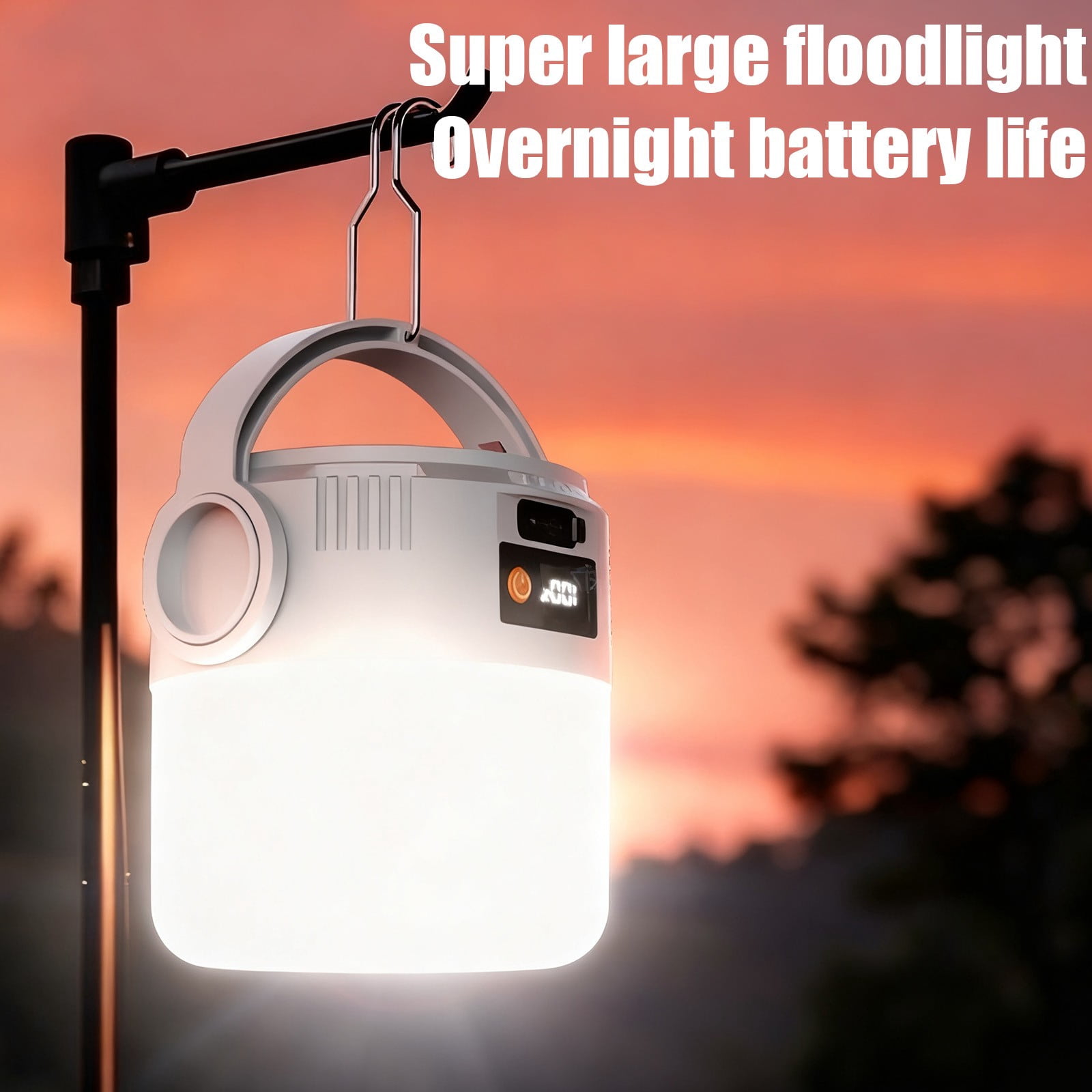 Solar Camping Light Outdoor Rechargeable LED Bulb | Portable Long Lasting Emergency Lamp with Solar Panel, Digital Display, Type-C Fast Charge, White, 5.91x3.27in, Lightweight for Market Stalls