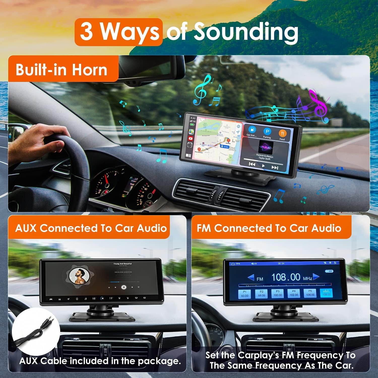  Auto Brightness Wireless Apple Carplay Dash Mount&Android  Auto.7 inch Portable Car Stereo Touch Screen.Driveplay with Backup  Camera.Drive Mate Car Play Navigation.Bluetooth Radio,Airplay,Mirror Link :  Electronics