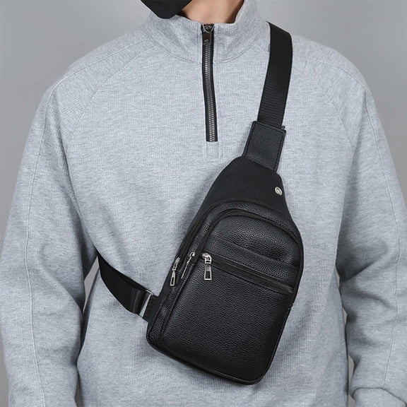 ROLKFUK Mens Waterproof Sling Bag Crossbody Chest Pack for Men Lightweight PU Leather Travel Daypack