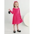 thumbnail image 3 of SILVERCELL 1-9T Toddler Girls Christmas Velvet Twirl Dresses + Headband, Little Girl Casual Long Sleeve Swing A-Line Skater Party Dress, 1-9 Years, Rose Red, 3 of 8