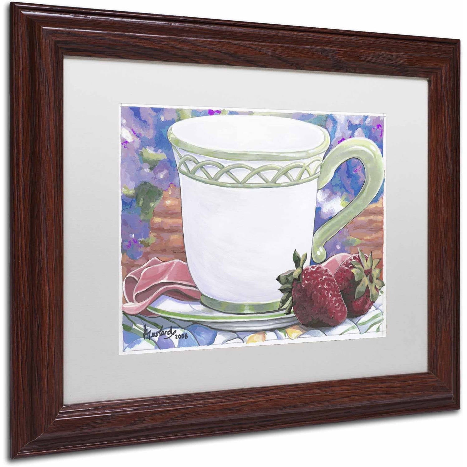 Trademark Fine Art 'Tea Party Bear 2' Canvas Art by Jenny Newland, White Matte, Wood Frame
