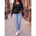 thumbnail image 5 of Cueply Long Sleeve Thermal Shirts for Women Lace Fleece Lined Stretch V Neck Tops Undershirt Base Layer, 5 of 8