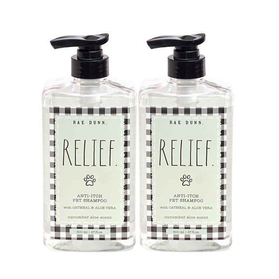 Rae Dunn RELIEF Itchy Skin Relief Pet Shampoo for Dogs & Puppies, Cucumber Aloe, 27 fl oz, 2-Pack