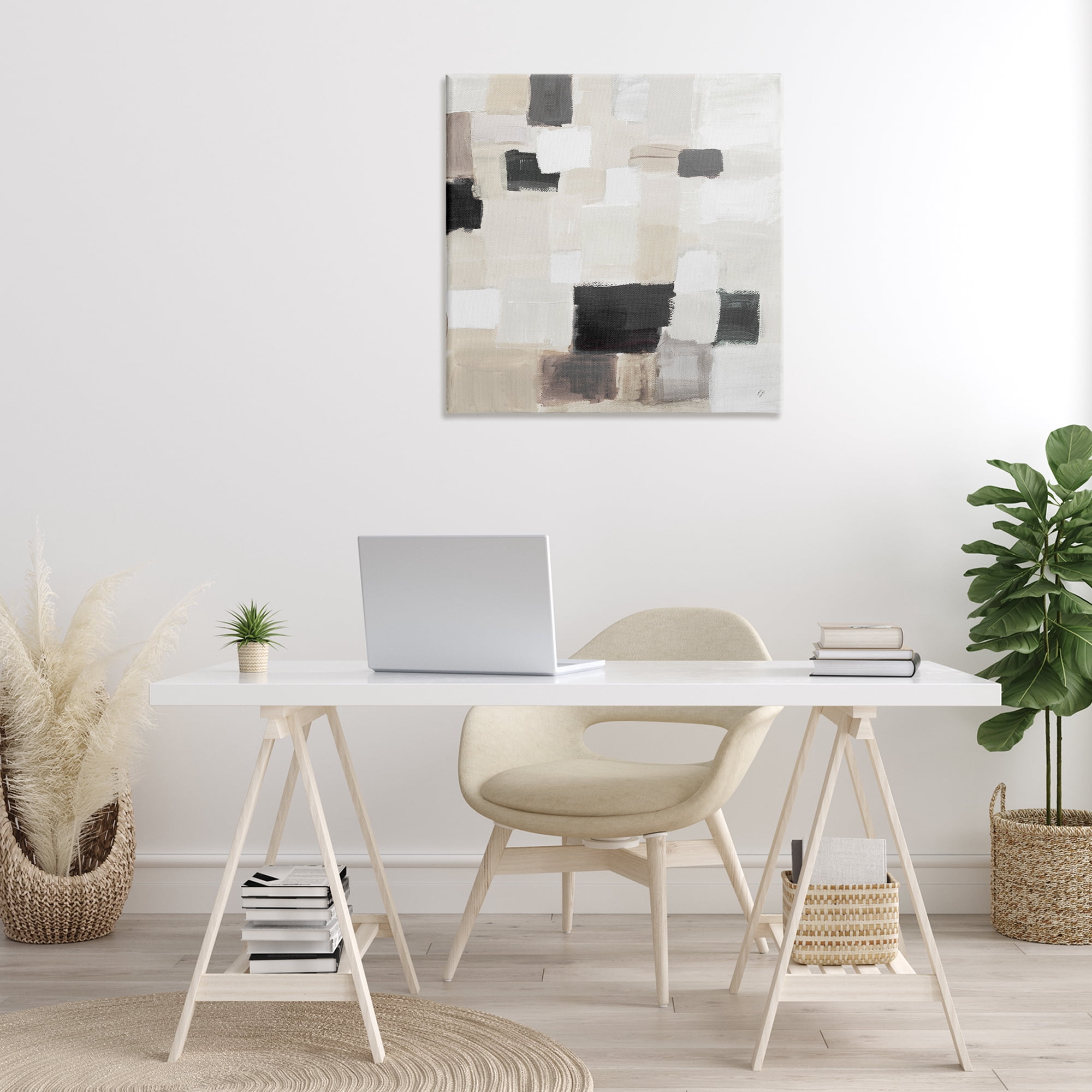 Stupell Industries Natural Square Patchwork Abstract Painting Gallery Wrapped Canvas Art Print Wall Art, 30 x 30