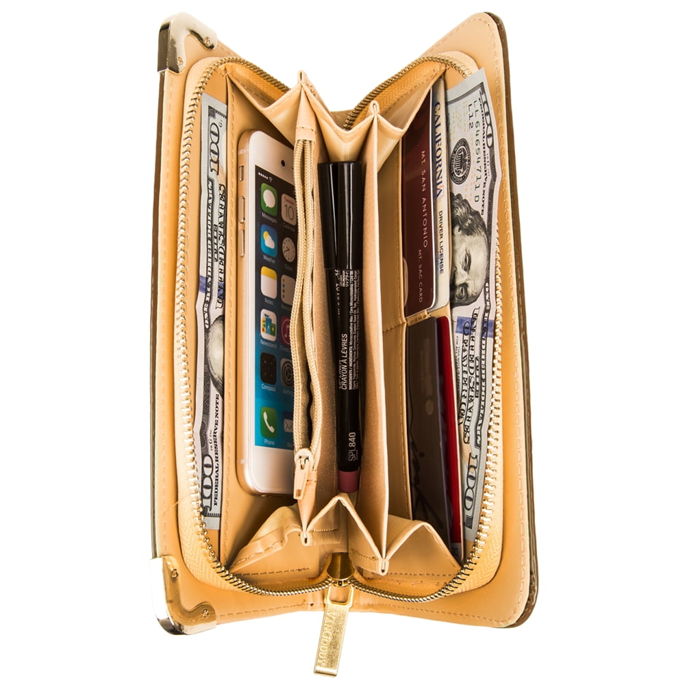 Women's Clutch Wallet Evening Purse Wristlet with Cell Phone Compartment (Fits up to 6.25In x 3.1In)