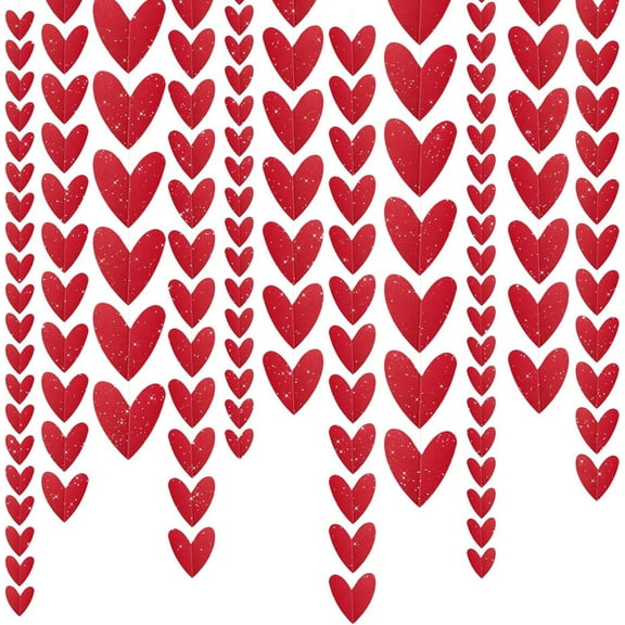 Vorkoi 39Ft Pink Red White Heart Garland Decoration Paper Banner Love Hanging String Garland for Galentines Anniversary Valentine's Wedding Birthday Party