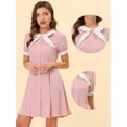 thumbnail image 2 of INSPIRE CHIC Women's Fit and Flare Contrast Color Bowtie Neck Dress Pink S, 2 of 4