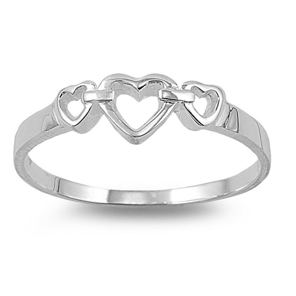 925 Sterling Silver Triplet Hearts Ring Size 10