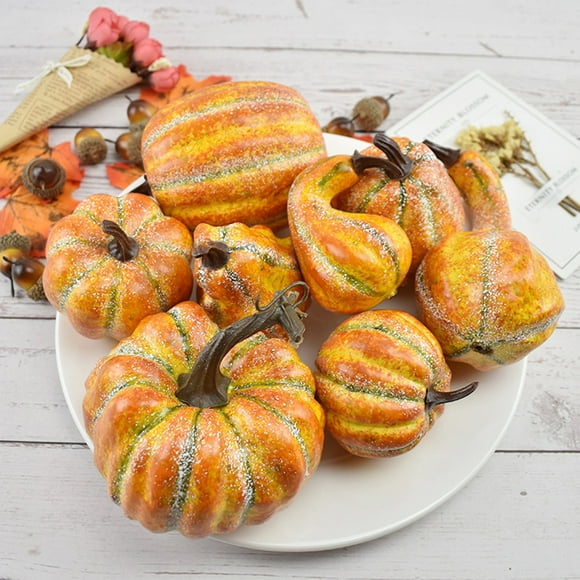 EGNMCR Christmas Decorations, Christmas Gifts 8 Pack Small Artificial Lifelike Cucurbit Fall Crop Mini Pumpkins For Home Garden Thanksgiving Or Halloween Decoration Pumpkin Prop