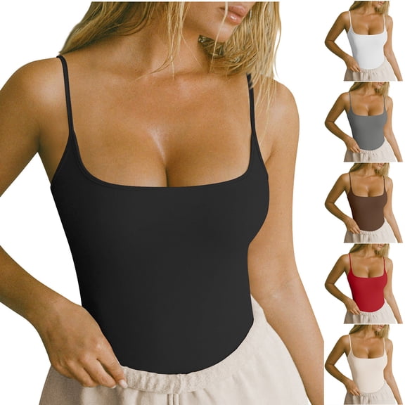 YHAJDS Tank Tops for Women Solid Color Round Neck Sleeveless Layering Undershirt Blouse