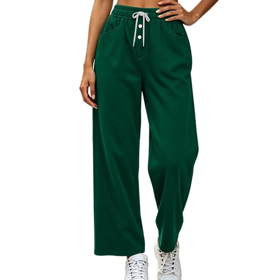 Nfurl Straight Leg Sweatpants for Women Pockets Elastic Waist Drawstring Workout Casual Pants High Waisted Lounge Pants Trousers Women's Sweatpant Green,M