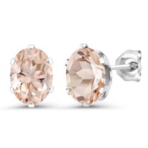 Gem Stone King 925 Sterling Silver Peach Morganite 6-Prongs Stud Earrings for Women Men (2.00 Cttw, Gemstone October Birthstone, Oval 8X6MM)