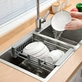 thumbnail image 5 of Retractable Stainless Steel Sink Strainer Drain, Telescopic Drain Basket with Adjustable Armrest, Kitchen Rack Drain Basket, Over The Sink Dish Drying Rack, 5 of 8