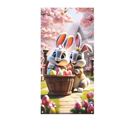 Happy Easter Door Cover Bunny Banner, Large Easter Party Door Cover Decoration Spring Theme Bunny Door Backdrop for Easter (Door Cover)