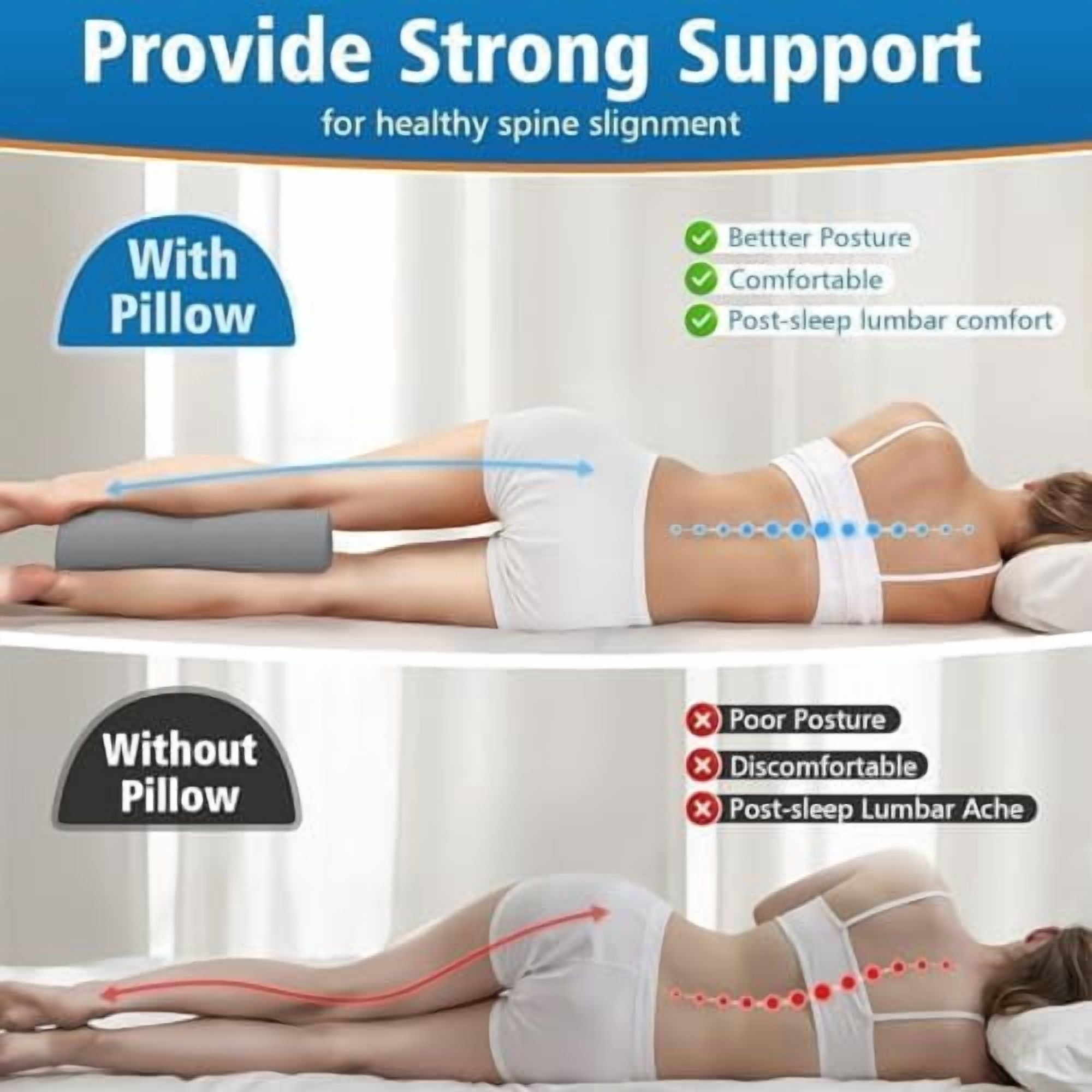 Jointown Knee Pillow for Side Sleepers, Half Moon Memory Foam Bolster Pillow for Legs, Ergonomic Design Wedge Elevation Pillow for Side & Back Sleeping, Under Knee Support, Foot, Ankle, Lumbar,Gray