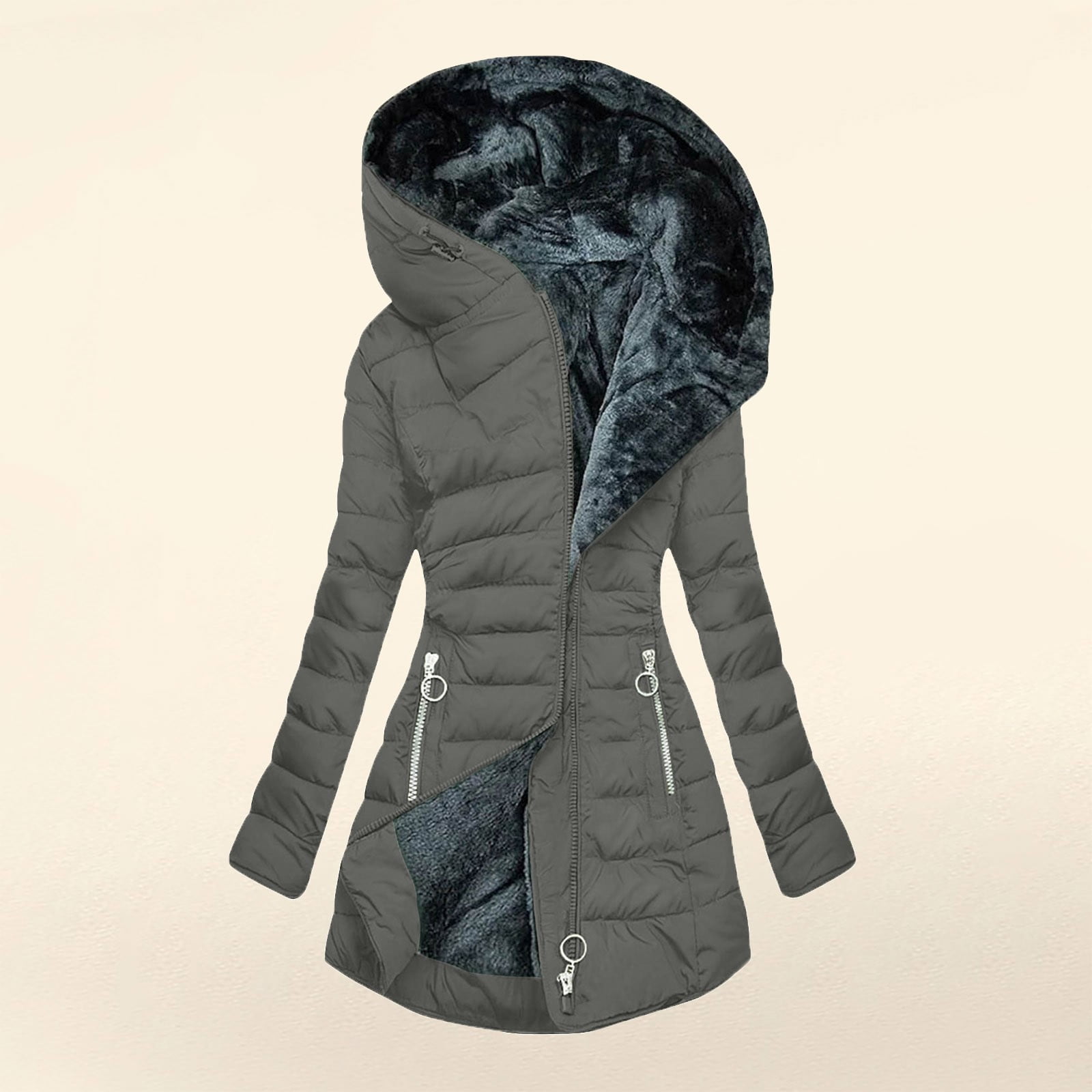 Cyber.Monday /Black and Friday Women Coats Under 25.00 Fayshow0 Women'S New Solid Color Long-Sleeved Hooded Fashion Cotton-Padded Jacket