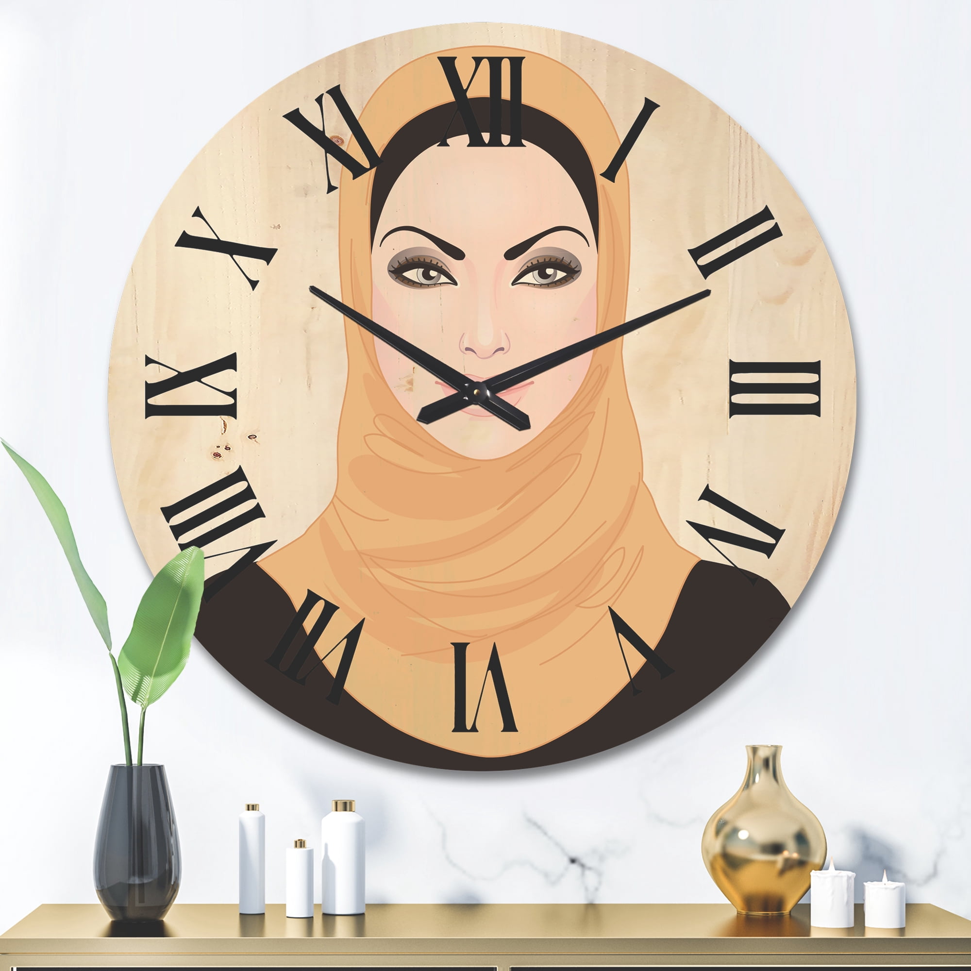 Designart 'Portrait of Muslim Girl In Traditional Hijab' Modern Wood Wall Clock