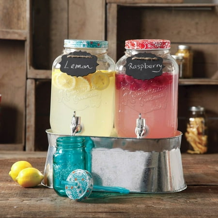 The Pioneer Woman Simple Homemade Goodness Drink Dispenser Set with Ice Bucket, Chalk Boards and Chalk