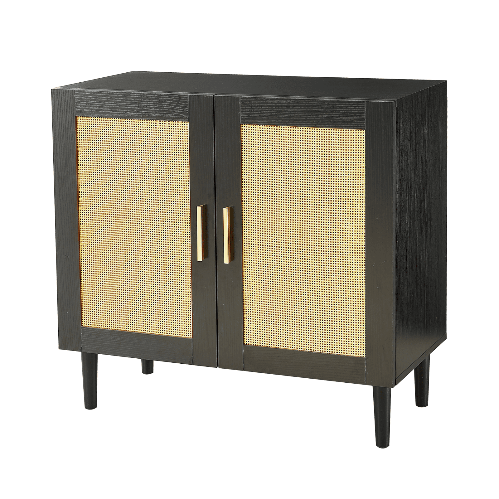 Aukfa Accent Cabinet Sideboard w/ Rattan Door for Living Room Entryway,Black