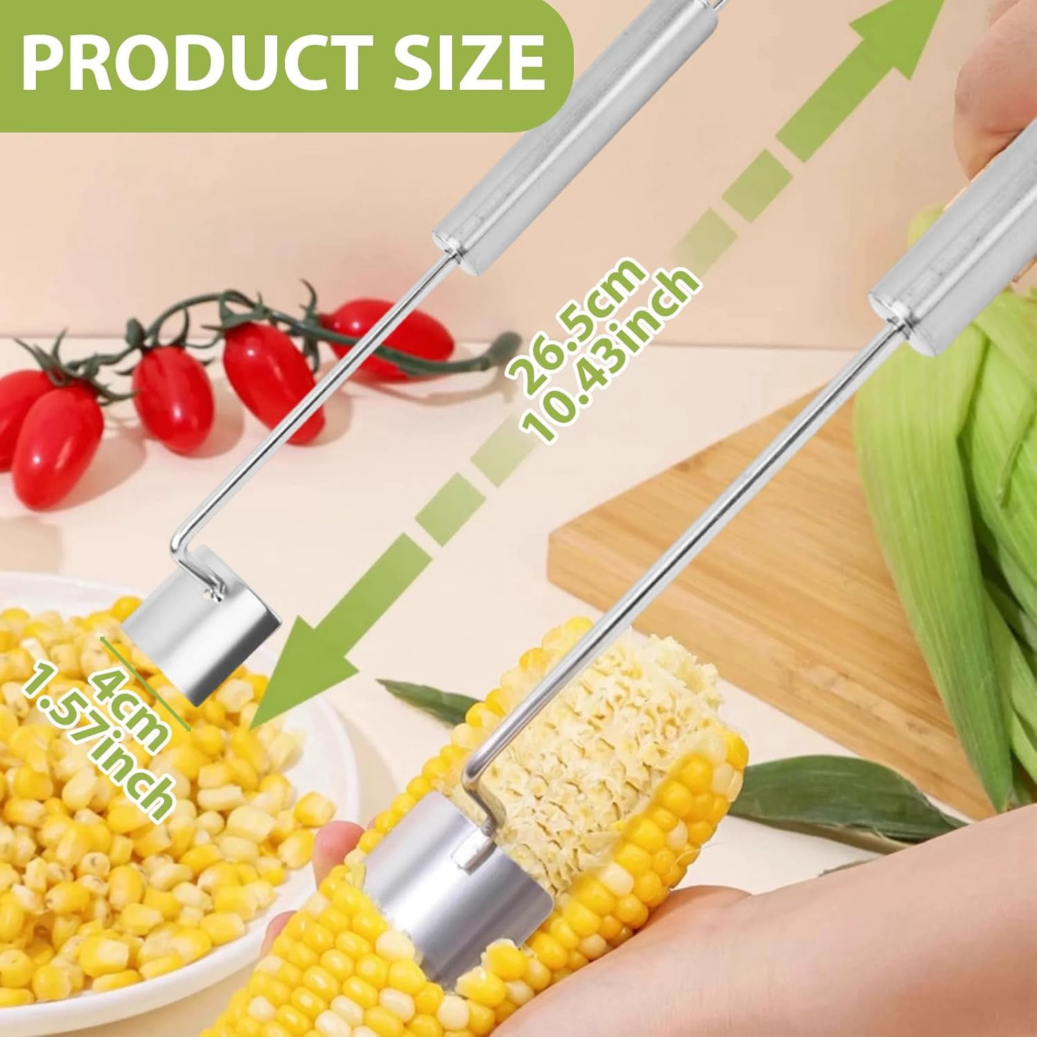 JJEAN-2 Pack Corn Cob Peeler - Stainless Steel Kernel Remover Tool for Fresh/Cooked Corn, Ergonomic Handle & Dishwasher Safe