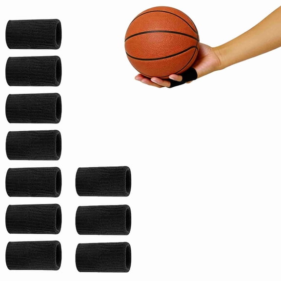 10Pcs Finger Compression Sleeves, Elastic Thumb Sleeve, Secure Support, Compression Sleeves plus Finger Protectors for Sports, Gaming, and Daily Use (Black)